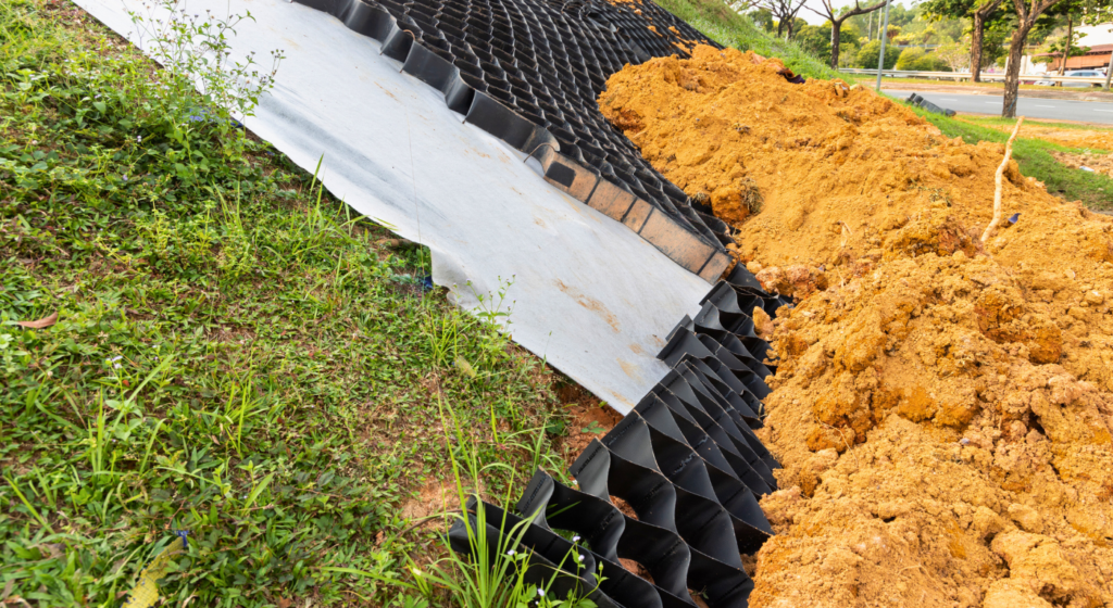 mesh grid used for erosion control and specialty excavation services in Northeast Texas